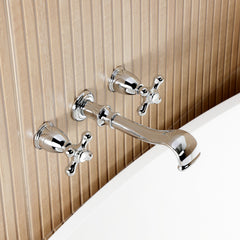 Wall Mount Tub Faucet, Heirloom, 3-Hole with Two Handles in Polished Chrome