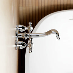 Wall Mount Tub Faucet, Heirloom, 3-Hole with Two Handles in Polished Chrome