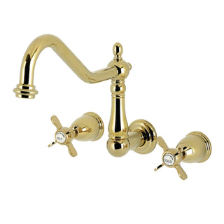 Wall Mount Tub Faucet, Heirloom, Two-Handle 3-Hole in Polished Brass
