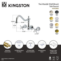 Wall Mount Tub Faucet, Heirloom, Two-Handle 3-Hole in Polished Brass