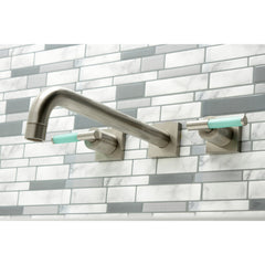 Wall Mount Tub Faucet, Kaiser, Two-Handle 3-Hole in Brushed Nickel