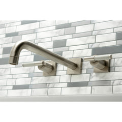 Wall Mount Tub Faucet, Kaiser, Two-Handle 3-Hole in Brushed Nickel
