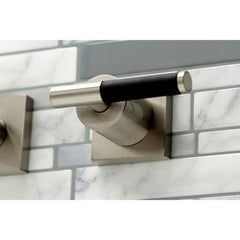 Wall Mount Tub Faucet, Kaiser, Two-Handle 3-Hole in Brushed Nickel