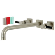 Wall Mount Tub Faucet, Kaiser, Two-Handle 3-Hole in Brushed Nickel