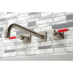 Wall Mount Tub Faucet, Kaiser, Two-Handle 3-Hole in Brushed Nickel