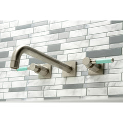 Wall Mount Tub Faucet, Kaiser, Two-Handle 3-Hole in Brushed Nickel