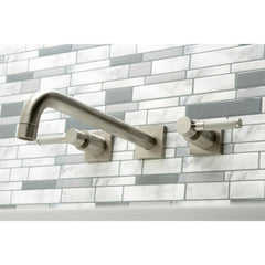 Wall Mount Tub Faucet, Kaiser, Two-Handle 3-Hole in Brushed Nickel