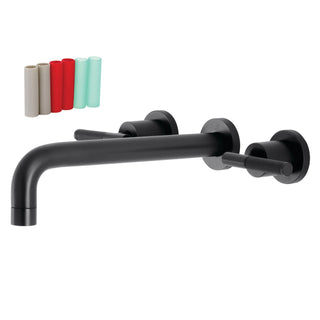 Wall Mount Tub Faucet, Kaiser, Two-Handle 3-Hole in Matte Black