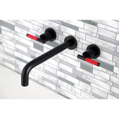 Wall Mount Tub Faucet, Kaiser, Two-Handle 3-Hole in Matte Black