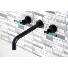 Wall Mount Tub Faucet, Kaiser, Two-Handle 3-Hole in Matte Black