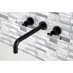 Wall Mount Tub Faucet, Kaiser, Two-Handle 3-Hole in Matte Black