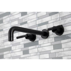 Wall Mount Tub Faucet, Kaiser, Two-Handle 3-Hole in Matte Black