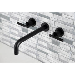 Wall Mount Tub Faucet, Kaiser, Two-Handle 3-Hole in Matte Black