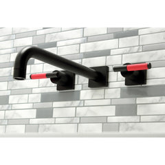 Wall Mount Tub Faucet, Kaiser, Two-Handle 3-Hole in Matte Black