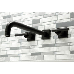 Wall Mount Tub Faucet, Kaiser, Two-Handle 3-Hole in Matte Black