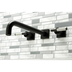 Wall Mount Tub Faucet, Kaiser, Two-Handle 3-Hole in Matte Black