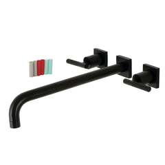 Wall Mount Tub Faucet, Kaiser, Two-Handle 3-Hole in Matte Black