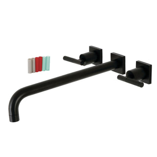 Wall Mount Tub Faucet, Kaiser, Two-Handle 3-Hole in Matte Black