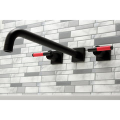 Wall Mount Tub Faucet, Kaiser, Two-Handle 3-Hole in Matte Black