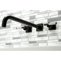 Wall Mount Tub Faucet, Kaiser, Two-Handle 3-Hole in Matte Black