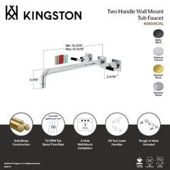 Wall Mount Tub Faucet, Kaiser, Two-Handle 3-Hole in Matte Black