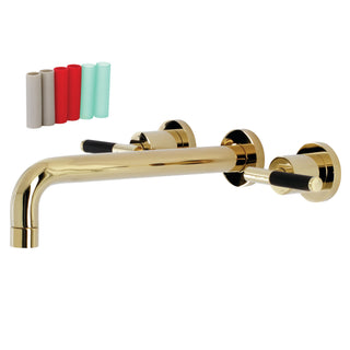 Wall Mount Tub Faucet, Kaiser, Two-Handle 3-Hole in Polished Brass