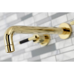Wall Mount Tub Faucet, Kaiser, Two-Handle 3-Hole in Polished Brass