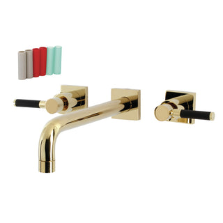 Wall Mount Tub Faucet, Kaiser, Two-Handle 3-Hole in Polished Brass