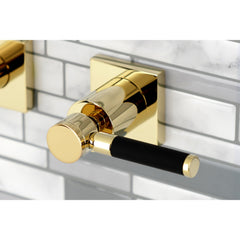 Wall Mount Tub Faucet, Kaiser, Two-Handle 3-Hole in Polished Brass