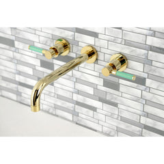 Wall Mount Tub Faucet, Kaiser, Two-Handle 3-Hole in Polished Brass