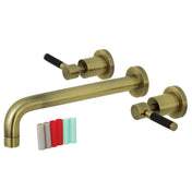 Wall Mount Tub Faucet, Kaiser, Two-Handle in Antique Brass