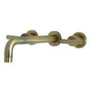 Wall Mount Tub Faucet, Manhattan, Two-Handle 3-Hole in Antique Brass