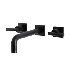 Wall Mount Tub Faucet, Manhattan, Two-Handle 3-Hole in Matte Black