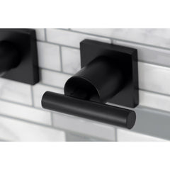 Wall Mount Tub Faucet, Manhattan, Two-Handle 3-Hole in Matte Black