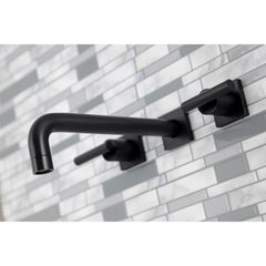 Wall Mount Tub Faucet, Manhattan, Two-Handle 3-Hole in Matte Black