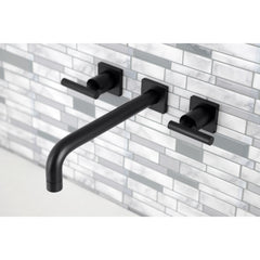 Wall Mount Tub Faucet, Manhattan, Two-Handle 3-Hole in Matte Black