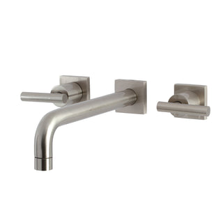 Wall Mount Tub Faucet, Manhattan, Two-Handle with 3 Holes in Brushed Nickel
