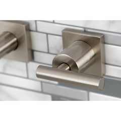 Wall Mount Tub Faucet, Manhattan, Two-Handle with 3 Holes in Brushed Nickel