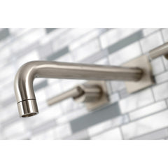 Wall Mount Tub Faucet, Manhattan, Two-Handle with 3 Holes in Brushed Nickel