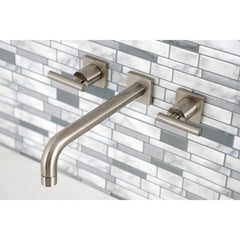 Wall Mount Tub Faucet, Manhattan, Two-Handle with 3 Holes in Brushed Nickel