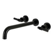 Wall Mount Tub Faucet, Milano, Two-Handle 3-Hole in Matte Black