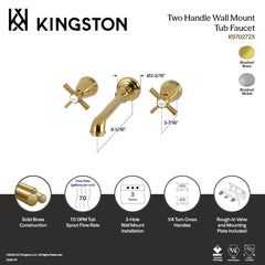 Wall Mount Tub Faucet, Millennium, Two-Handle 3-Hole in Brushed Brass
