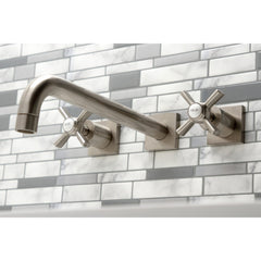 Wall Mount Tub Faucet, Millennium, Two-Handle 3-Hole in Brushed Nickel
