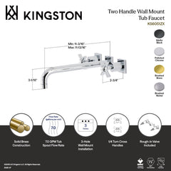 Wall Mount Tub Faucet, Millennium, Two-Handle 3-Hole in Brushed Nickel