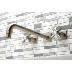 Wall Mount Tub Faucet, Millennium, Two-Handle 3-Hole in Brushed Nickel