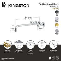 Wall Mount Tub Faucet, Millennium, Two-Handle 3-Hole in Brushed Nickel