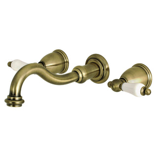 Wall Mount Tub Faucet, Restoration, 3-Hole with Two Handles in Antique Brass
