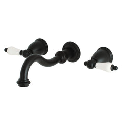Wall Mount Tub Faucet, Restoration, Two-Handle 3-Hole in Matte Black