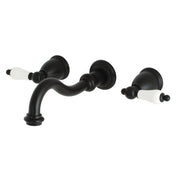 Wall Mount Tub Faucet, Restoration, Two-Handle 3-Hole in Matte Black