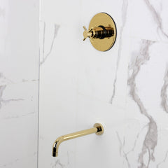 Wall Mount Tub Faucet, Sona, Single Cross Handle in Polished Brass